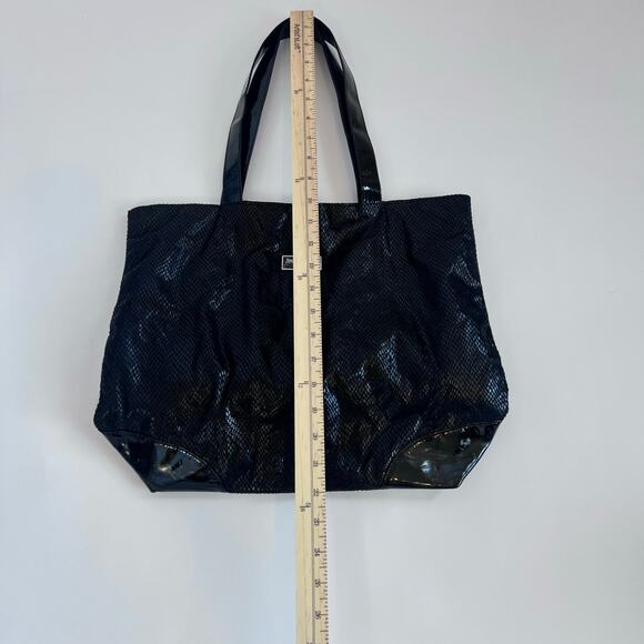 JIMMY CHOO PARFUM BLACK SPARKLE FAUX SNAKESKIN LARGE TOTE SHOULDER TRAVEL BAG - Picture 10 of 13